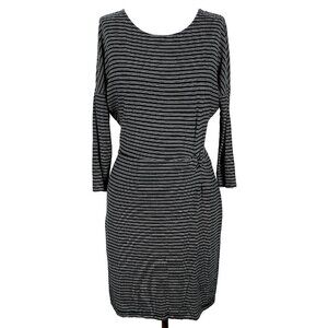 Cupcakes And Cashmere Dress M Black White Striped Knit Knotted-Waist Knee Length